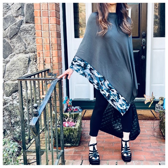 07 Boho Chic Stylish Camo Trim Poncho - Picture 9 of 10